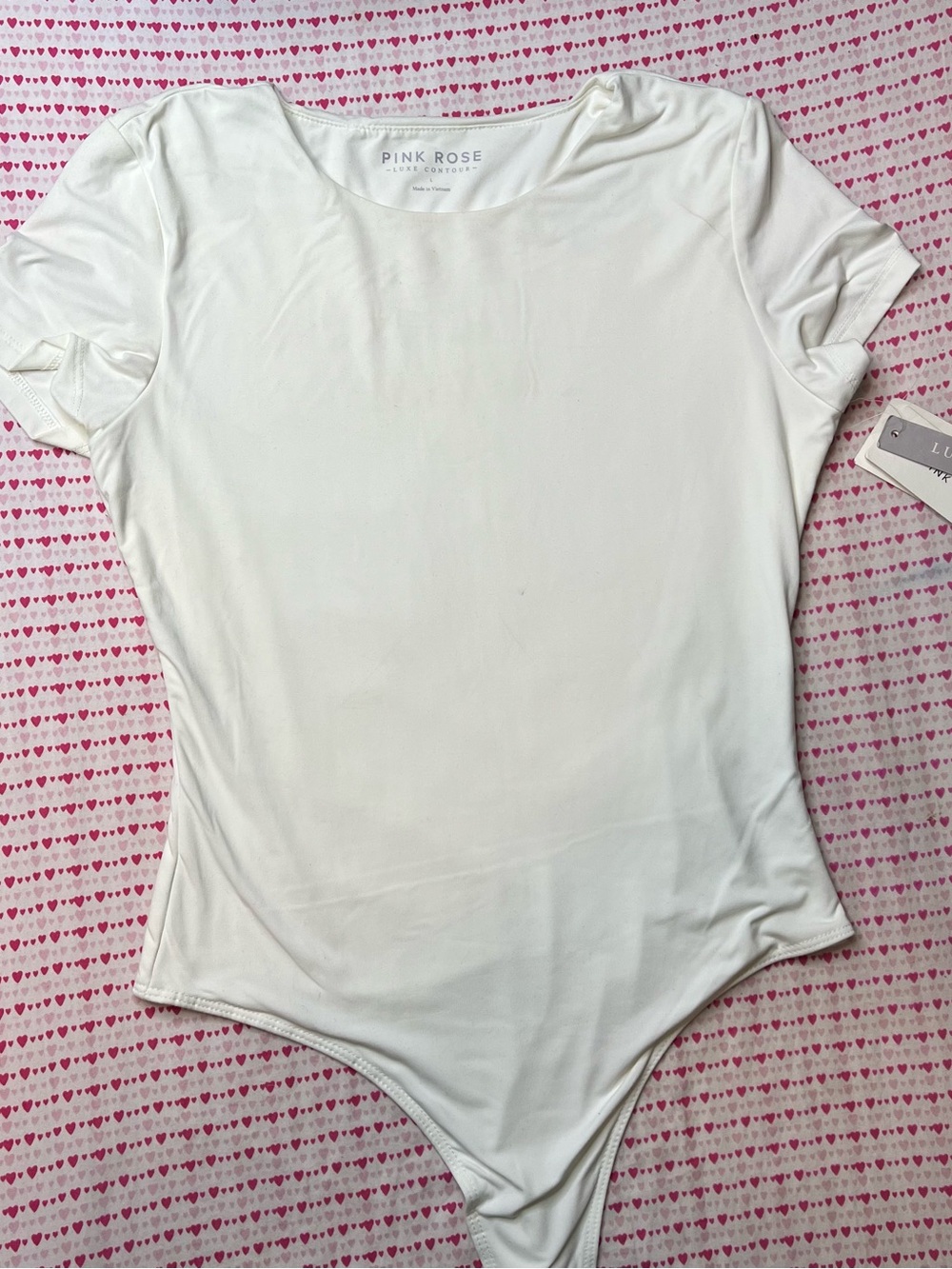 Pink Rose White Short Sleeve Scoop Neck Bodysuit